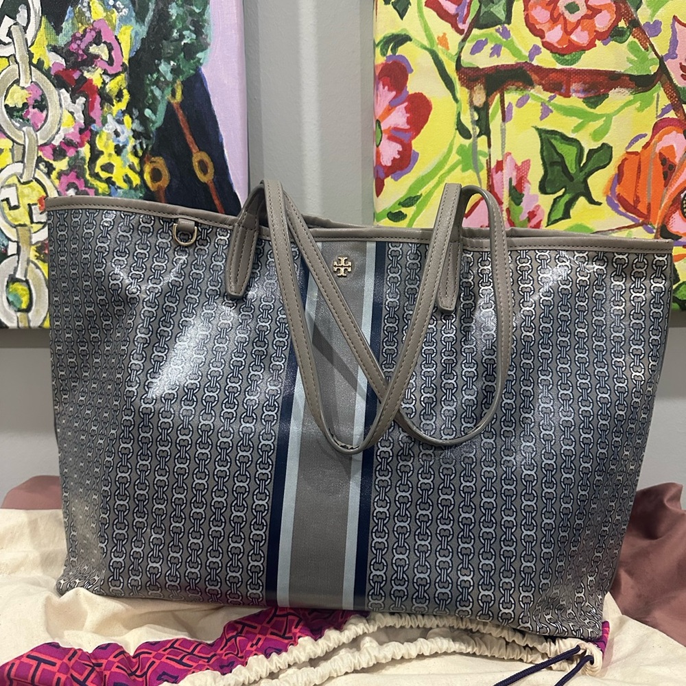Tory Burch Blue and Gray Tote Bag